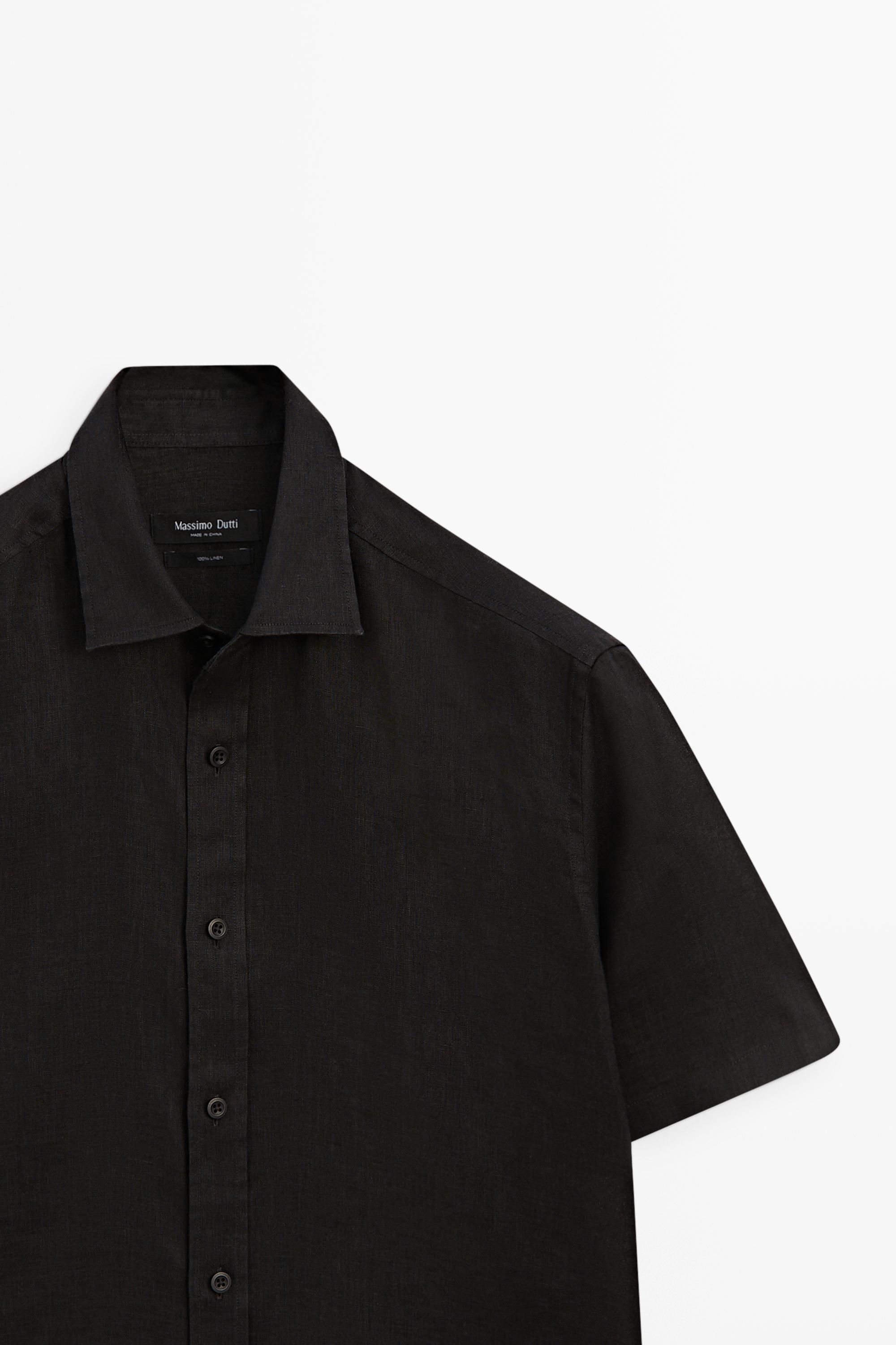 Regular fit 100% linen short sleeve shirt